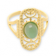 Roestvrij stalen (RVS) Stainless steel ringen met natuursteen Gold-jade green