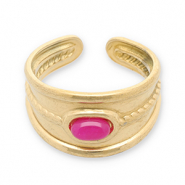 Roestvrij stalen (RVS) Stainless steel ringen met natuursteen Gold-magenta