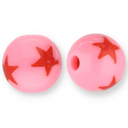 12 mm acryl kralen met sterren Pink-red