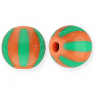 12 mm acryl kralen met strepen Warm orange-green