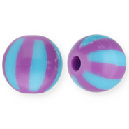 12 mm acryl kralen met strepen Purple-light blue