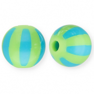 12 mm acryl kralen met strepen Light green-light blue