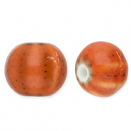 Kralen keramiek met strepen 12mm Dark orange
