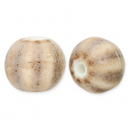 Kralen keramiek met strepen 12mm Light taupe