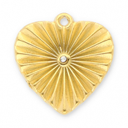 Roestvrij stalen (RVS) Stainless steel bedels hart met strass Gold-transparent