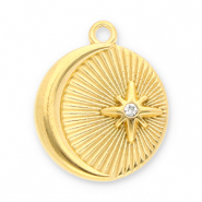 Roestvrij stalen (RVS) Stainless steel bedels maan en ster met strass Gold-transparent