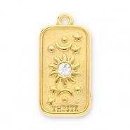 Roestvrij stalen (RVS) Stainless steel bedels zon, maan en sterren met strass Gold-transparent