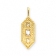 Roestvrij stalen (RVS) Stainless steel bedels hexagon Gold-transparent