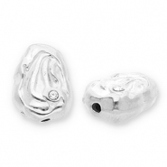 Roestvrij stalen (RVS) Stainless steel kralen ovaal met strass Silver-transparent