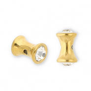 Roestvrij stalen (RVS) Stainless steel kralen diabolo met strass Gold-transparent