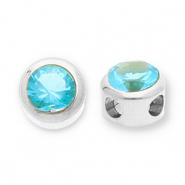 Roestvrij stalen (RVS) Stainless steel kralen disc met strass Silver-blue