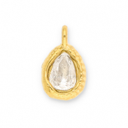 Roestvrij stalen (RVS) Stainless steel bedels druppel met facet Gold-transparent