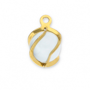 Roestvrij stalen (RVS) Stainless steel bedels rond Cat's eye Gold-milky white