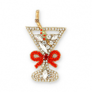 Broches cocktailglas met strik Crystal-red-gold