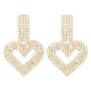 Eco-brass® metaal oorbellen / oorstekers met strass hart Gold-crystal