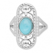 Roestvrij stalen (RVS) Stainless steel ringen met natuursteen Silver-turquoise