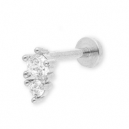 Roestvrij stalen (RVS) Stainless steel oorpiercing met strass Silver-crystal