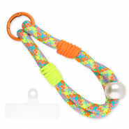 Trendy telefoonkoord incl. bevestiging Neon yellow-neon orange-light pink-blue-ivory white