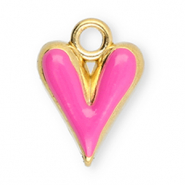 Roestvrij stalen (RVS) Stainless steel bedels hart Gold-pink