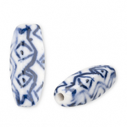 Kralen keramiek rechthoek Off white-Delft blue