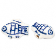 Kralen keramiek vis Off white-Delft blue