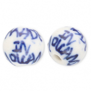 Kralen keramiek 10mm "Made in Holland" Off white-Delft blue