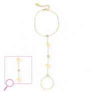 Roestvrij stalen (RVS) Stainless steel handkettingen hartjes Gold-crystal