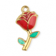 Roestvrij stalen (RVS) Stainless steel bedels roos Gold-red-green