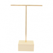 Sieraad display voor oorbellen T-vorm met houten voet Natural-gold