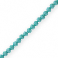 Top Facet kralen 6x4mm disc Light teal blue-pearl shine coating