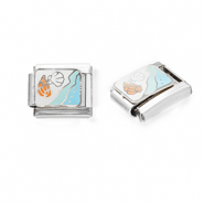 Roestvrij stalen (RVS) Stainless steel Italian charms losse schakels zeeleven Silver-white-light blue