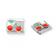 Roestvrij stalen (RVS) Stainless steel Italian charms losse schakels kersen Silver-red-green