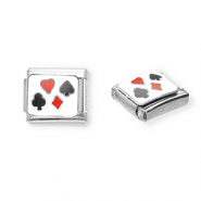 Roestvrij stalen (RVS) Stainless steel Italian charms losse schakels speelkaart Silver-white-red-black