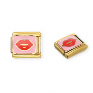 Roestvrij stalen (RVS) Stainless steel Italian charms losse schakels kiss Gold-pink-red