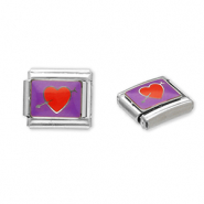 Roestvrij stalen (RVS) Stainless steel Italian charms losse schakels hart met pijl Silver-purple-red