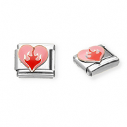 Roestvrij stalen (RVS) Stainless steel Italian charms losse schakels hart Silver-pink-red