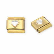 Roestvrij stalen (RVS) Stainless steel Italian charms losse schakels hart met strass Gold-crystal