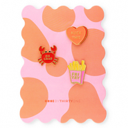 BY31® Pins "Fuck this" / "Oh crab" / "Fri yay" op kaartje Orange-multicolour pink-red-yellow