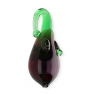 Handgemaakte glasbedels aubergine Transparent berry wine red-transparent green