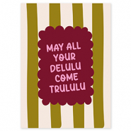 BY31® Sieraden kaartjes "May all your delulu come trululu" Olive green-off white-bordeaux red-pink