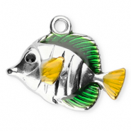 Roestvrij stalen (RVS) Stainless steel bedels enamel vis Silver-green-yellow-black