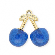 Acryl hangers kersen Gold- blue glitter