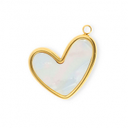 Roestvrij stalen (RVS) Stainless steel bedels hart Gold-pearl white