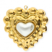Roestvrij stalen (RVS) Stainless steel bedels hart Gold-white
