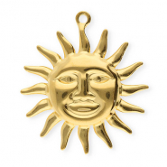 Roestvrij stalen (RVS) Stainless steel bedels zon met gezicht Gold