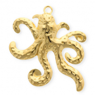 Roestvrij stalen (RVS) Stainless steel bedels octopus Gold
