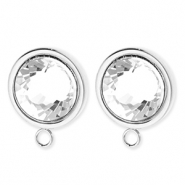 BY31&reg; Roestvrij stalen (RVS) Stainless steel onderdelen oorbellen&nbsp;/&nbsp;oorstekers rond met crystal met oogje Silver-crystal