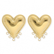 BY31&reg; Roestvrij stalen (RVS) Stainless steel onderdelen oorbellen&nbsp;/&nbsp;oorstekers hart met 5 oogjes Gold