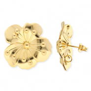 BY31&reg; Roestvrij stalen (RVS) Stainless steel onderdelen oorbellen&nbsp;/&nbsp;oorstekers bloem met oogje Gold