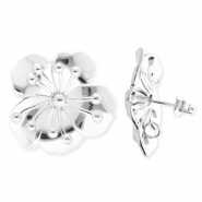 BY31&reg; Roestvrij stalen (RVS) Stainless steel onderdelen oorbellen&nbsp;/&nbsp;oorstekers bloem met oogje Silver